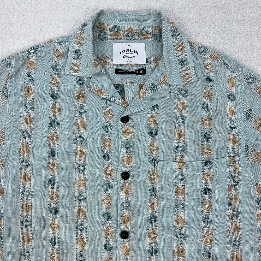 Portuguese Flannel Laguna Shirt Mens S Blue Short Sleeve Camp Loop Collar Cotton